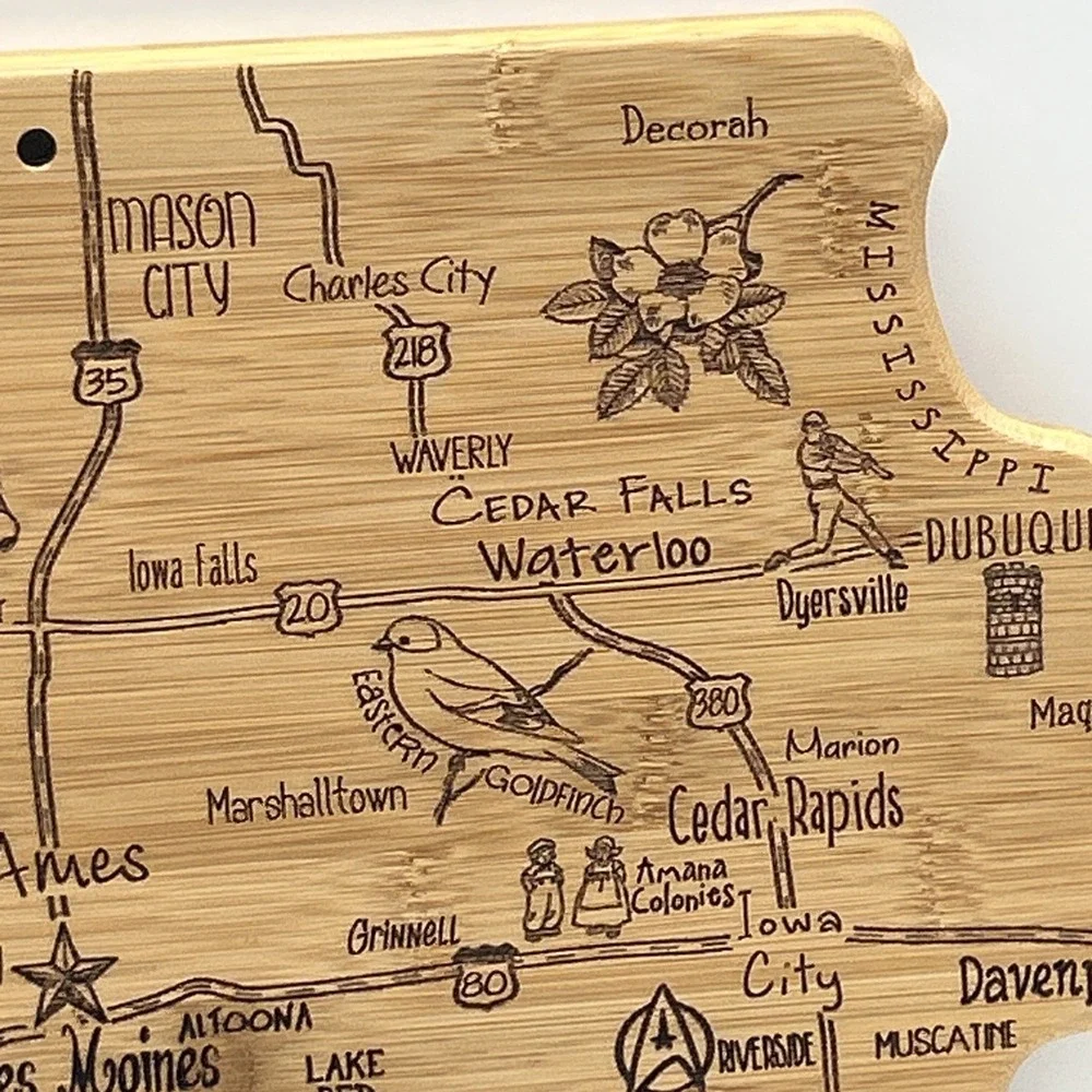 Totally Bamboo Iowa State Map Cutting‎ Board Serving Cheese Board Kitchen Decor